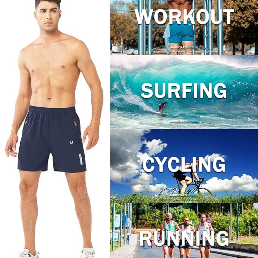 Men's Athletic Running Shorts Quick Dry Workout Shorts Lightweight 5"- Navy
